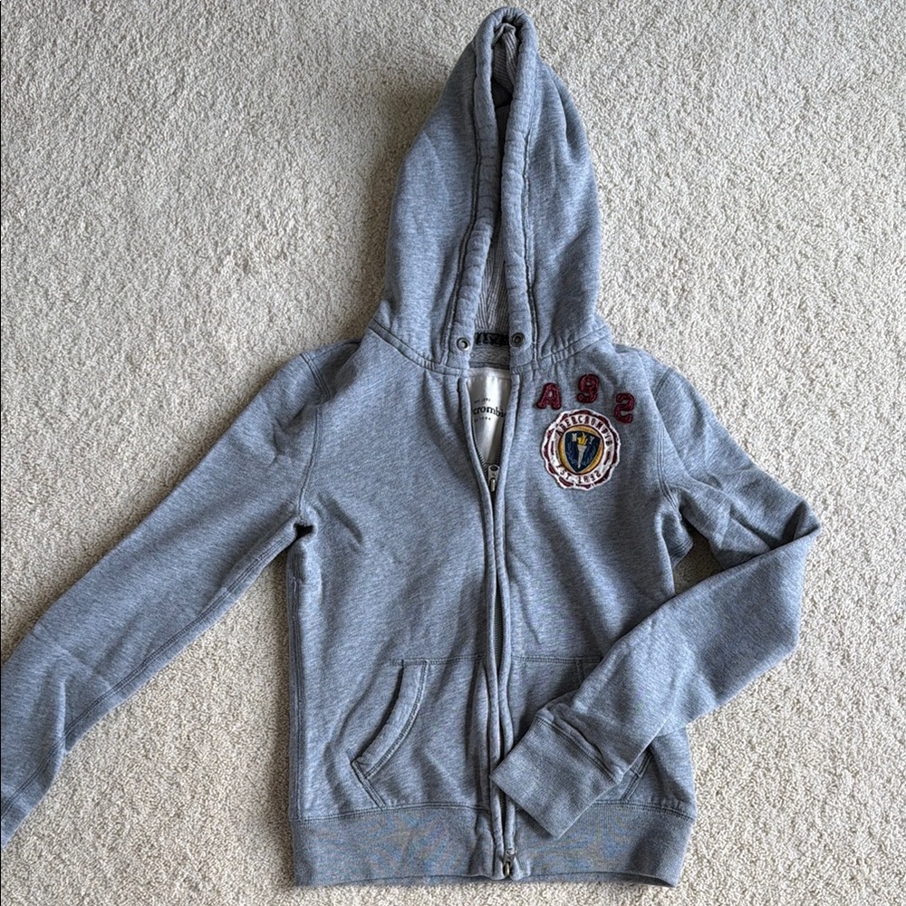 Kids Grey Hooded Zip Sweatshirt with Crest